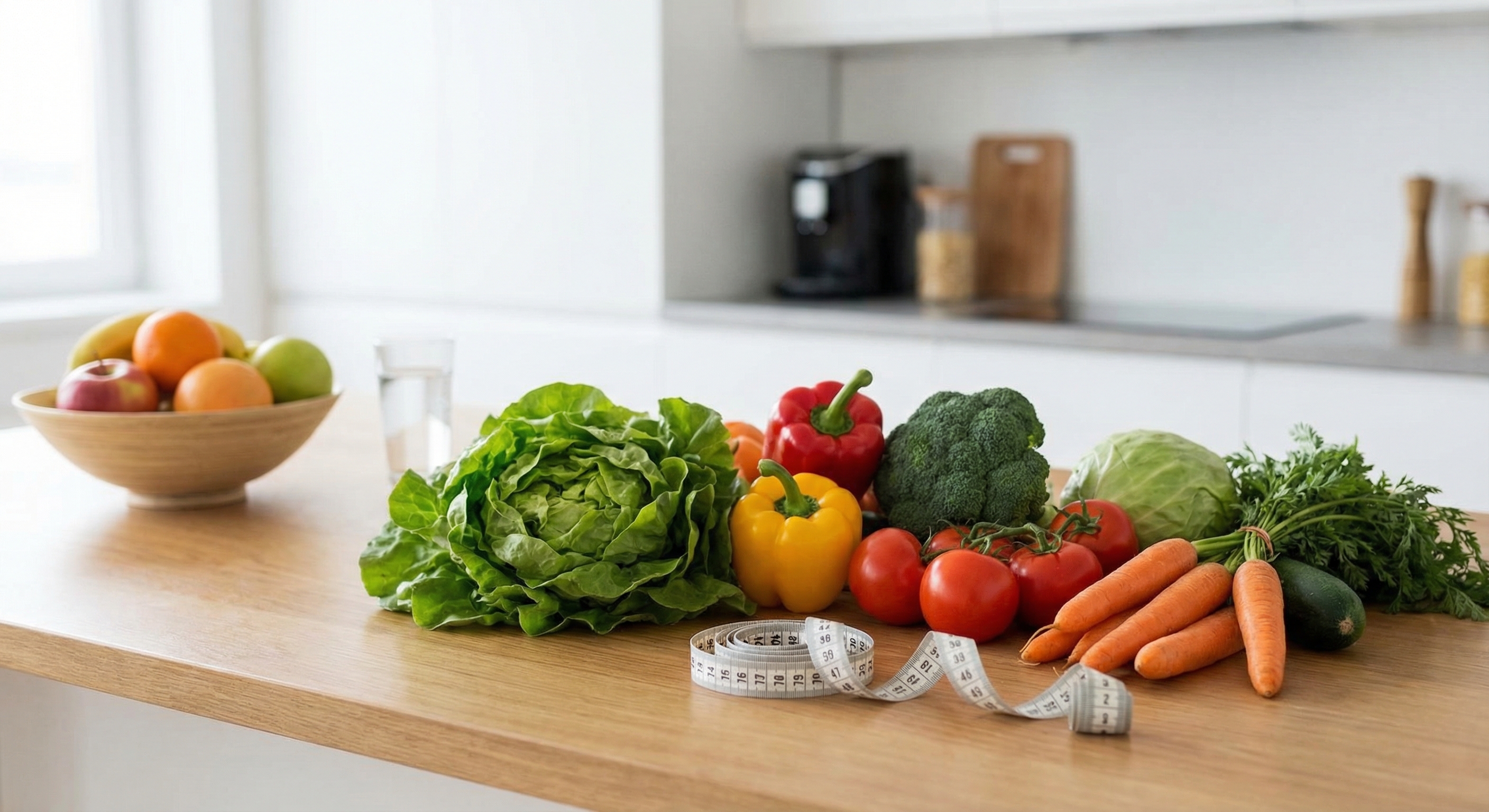 Fresh vegetables and tape measure
